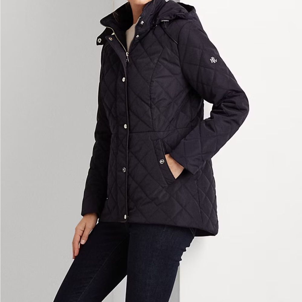Lauren Ralph Lauren Quilted Jacket Women’s XS Diamond Quilt Black Puffer Hood